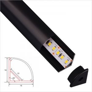 C003A-B Series 16x16mm LED Strip Channel - Black - Corner